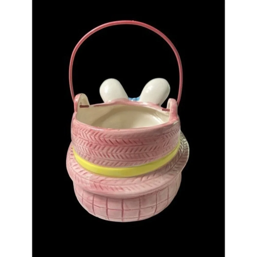 Vintage 2004 Ceramic Easter Bunny Mug Bunny Basket Jar Pink‎ Egg Collectibles